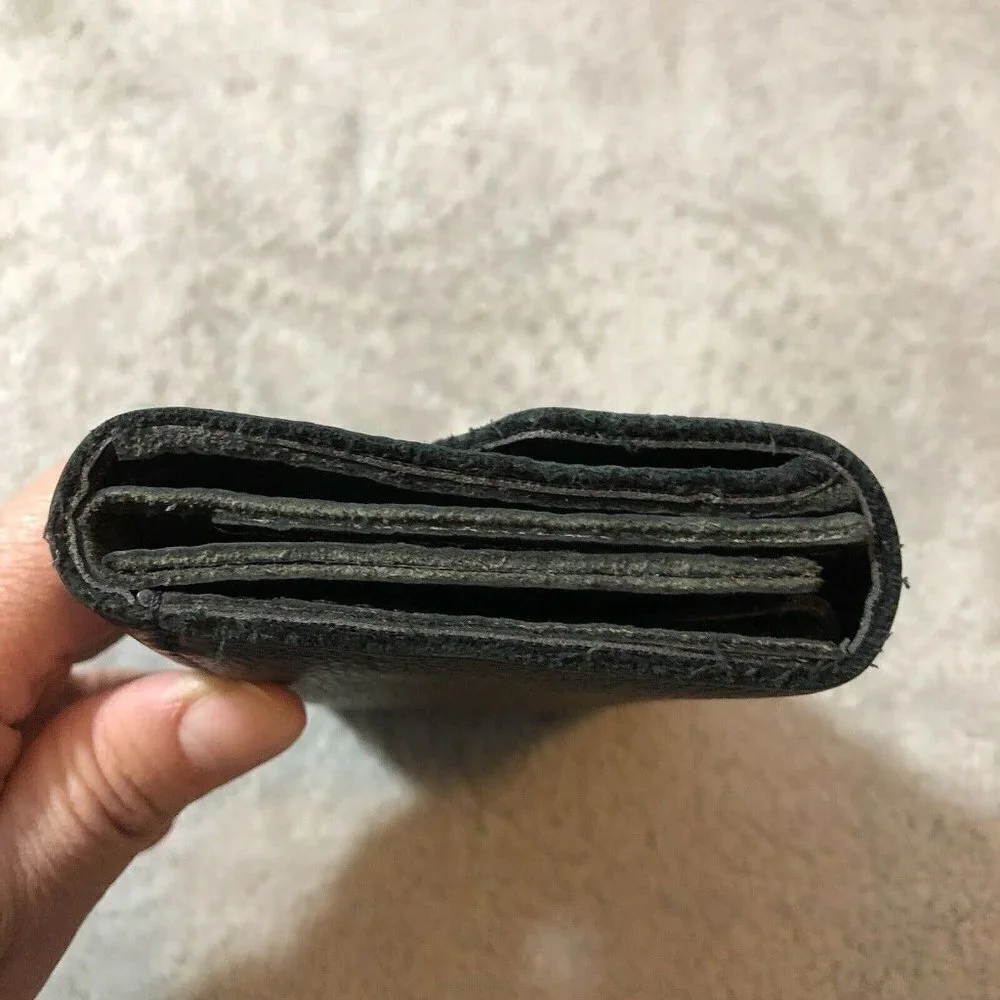 Vintage HARLEY DAVIDSON Biker Black Leather Large Trifold Wallet Embroidered